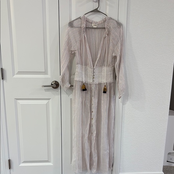 Shoshanna Tan Gold Bishop Sleeve Swim Coverup Size L - Picture 2 of 7